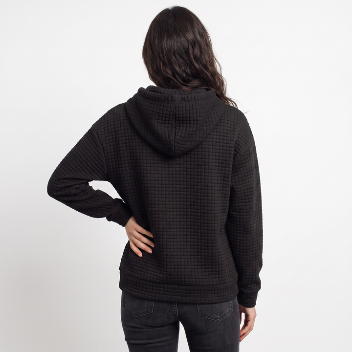 Women's Casual Quilted Drawstring Hoodie with Kangaroo Pocket