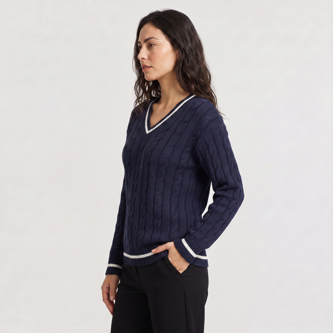 Women's Classic V-Neck Cable Knit Jumper