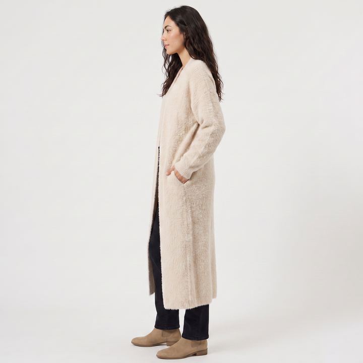 Women's Casual Fluffy Knit Longline Cardigan Open Front