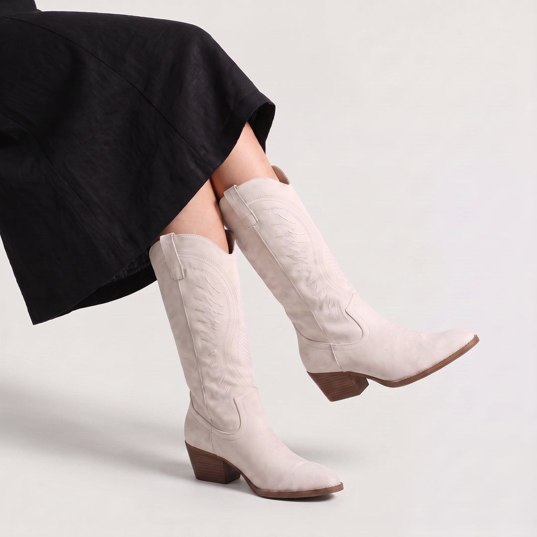 Women's Stylish Leather Embroidered Knee-High Western Boots