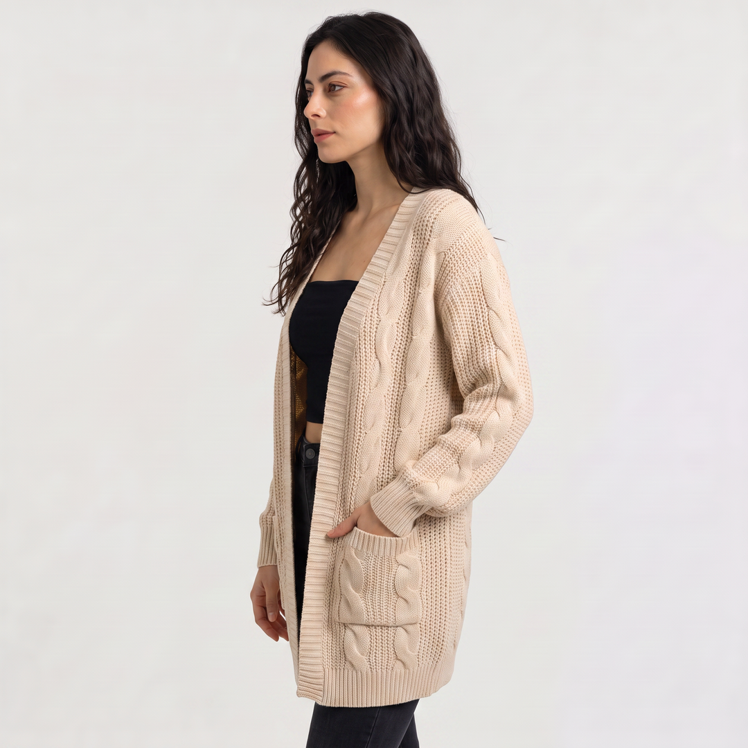 Women's Casual Oversized Cable Knit Open Front Cardigan