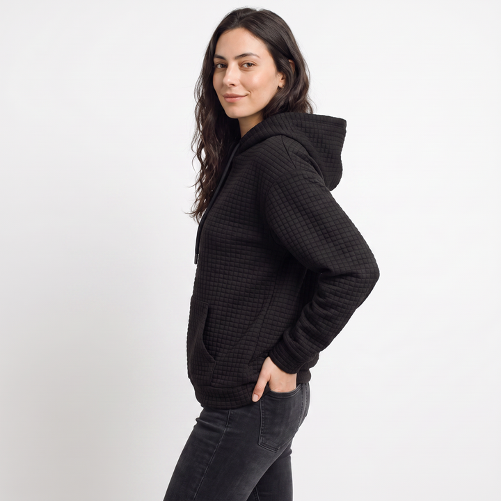 Women's Casual Quilted Drawstring Hoodie with Kangaroo Pocket