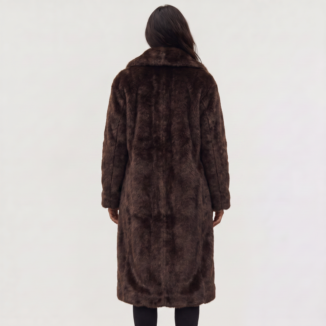 Women's Elegant Faux Fur Long Trench Coat