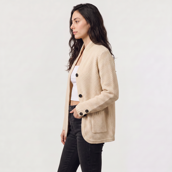 Women's Casual Textured Knit Stand Collar Cardigan