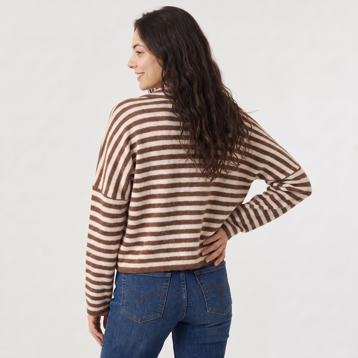 Women's Casual Striped Knit Cardigan with Button Front and Collar