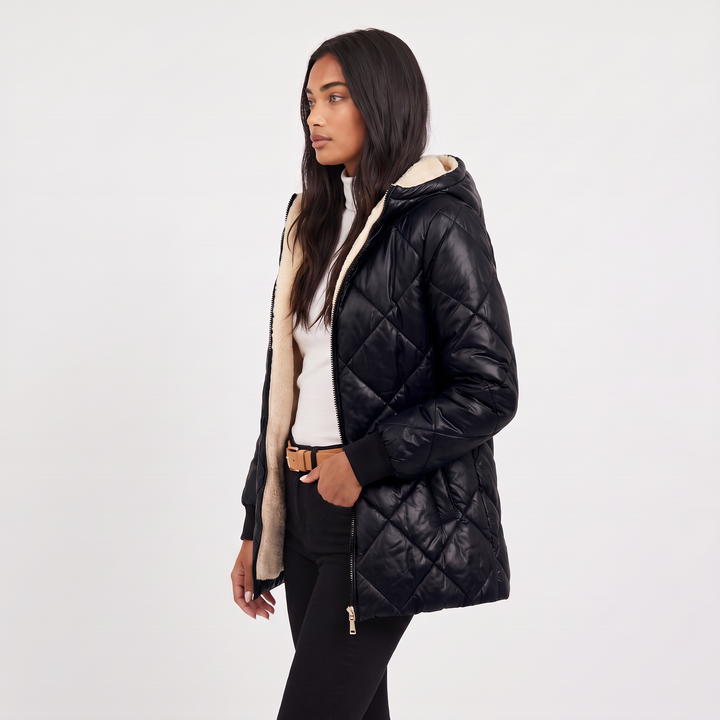 Women's Casual Quilted Hooded Mid-Length Jacket