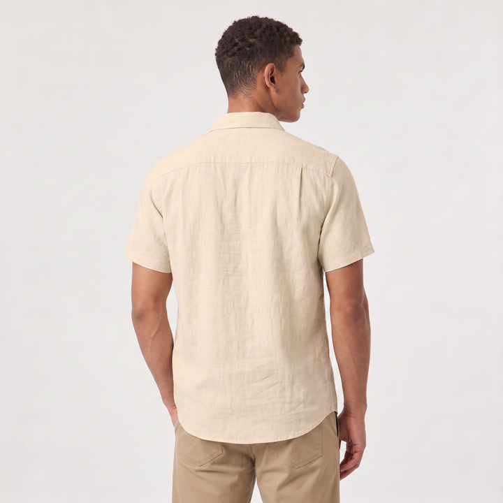 Men's Casual Cotton Linen Short Sleeve Shirt