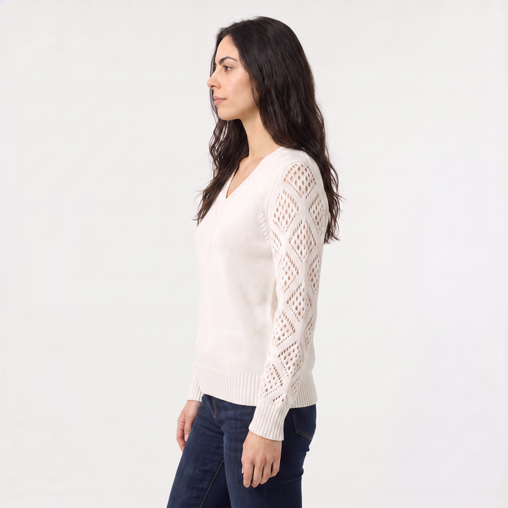 Women's Classic V-Neck Pointelle Knit Jumper