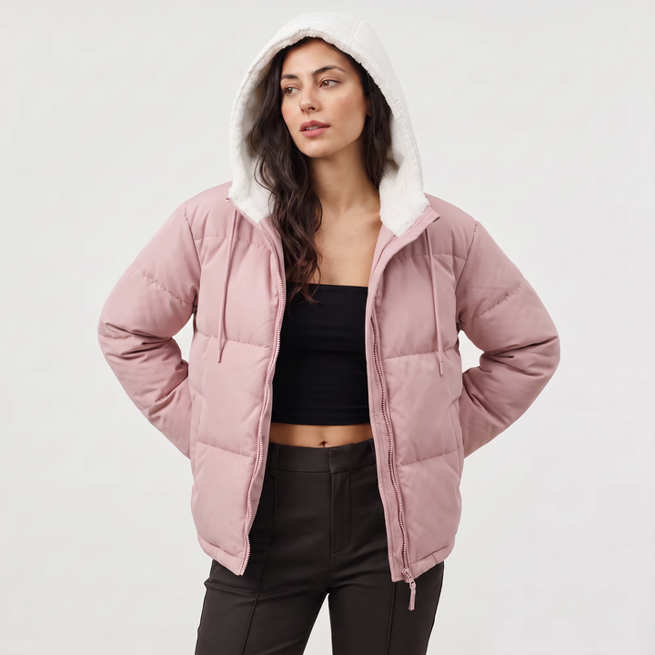 Women's Casual Sherpa-Lined Hooded Puffer Jacket