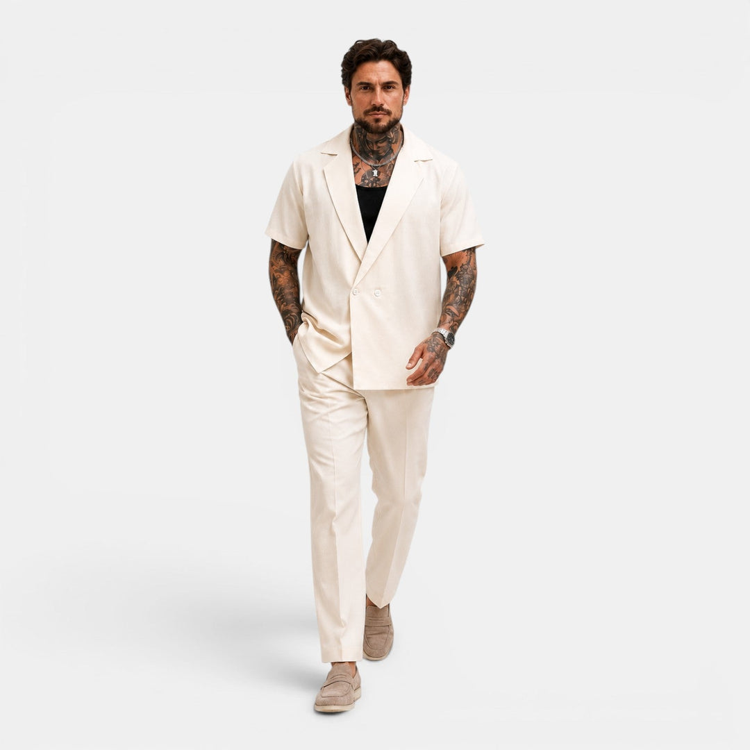Men's Classic Cotton Short Sleeve Blazer and Trouser Set