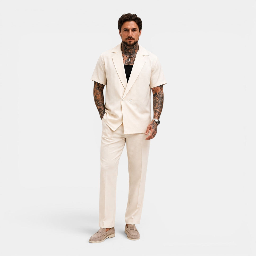 Men's Classic Cotton Short Sleeve Blazer and Trouser Set