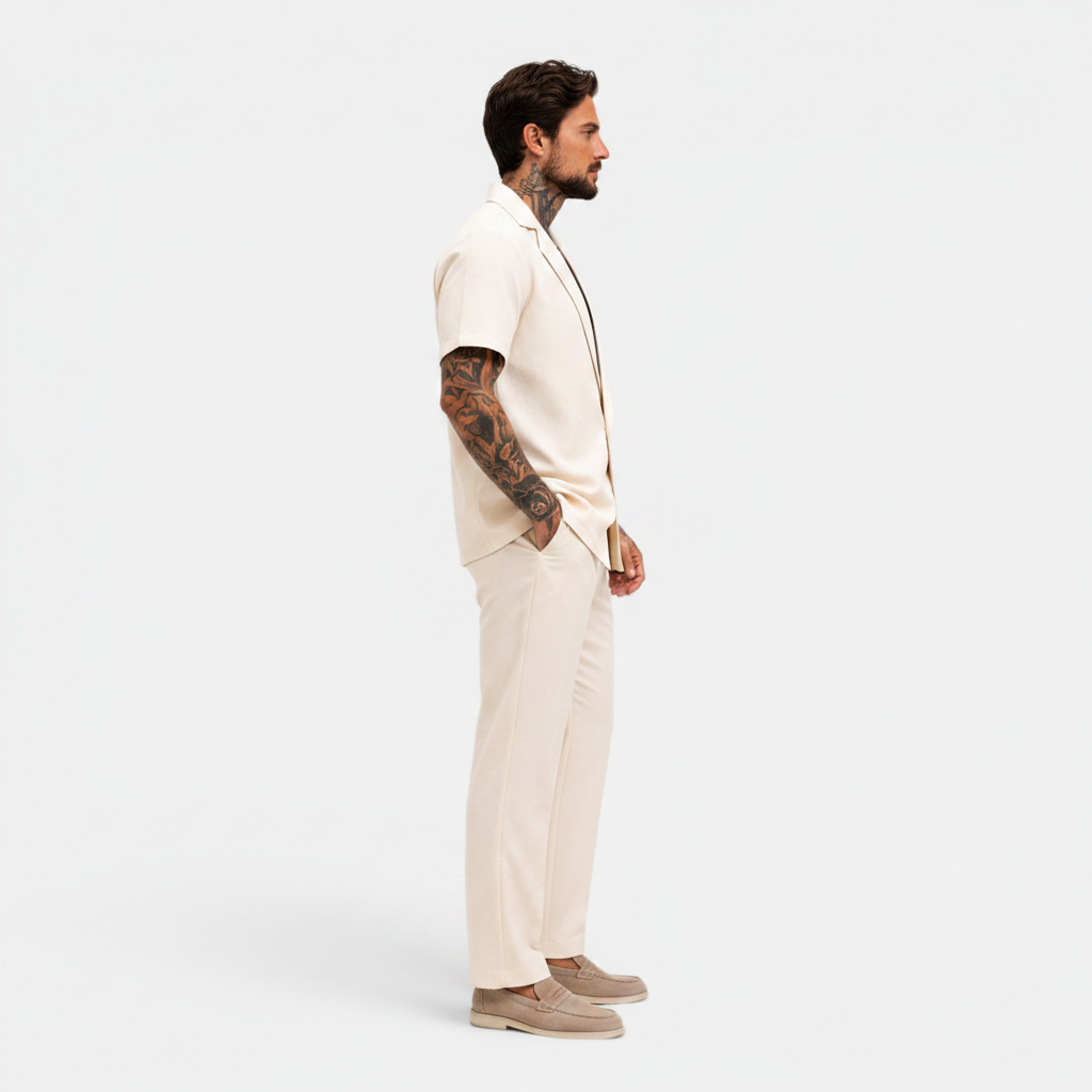 Men's Classic Cotton Short Sleeve Blazer and Trouser Set