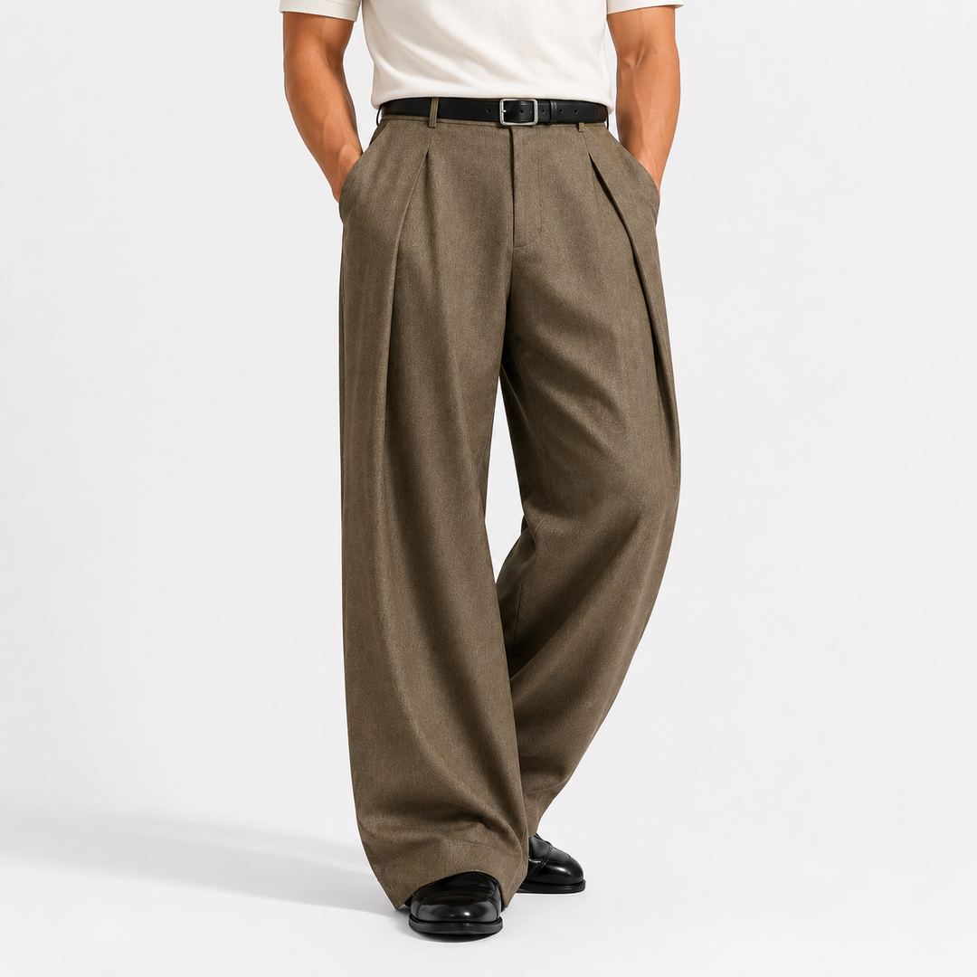 Men's Relaxed Tailored Wide Leg Pleated Trousers