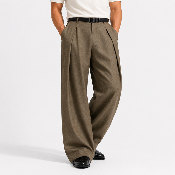 Men's Relaxed Tailored Wide Leg Pleated Trousers