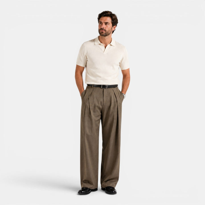 Men's Relaxed Tailored Wide Leg Pleated Trousers