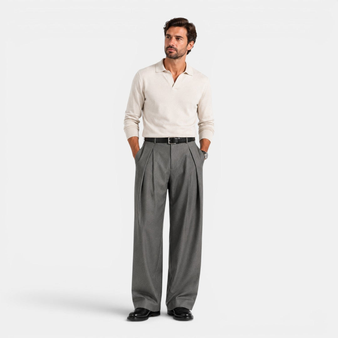 Men's Relaxed Tailored Wide Leg Pleated Trousers