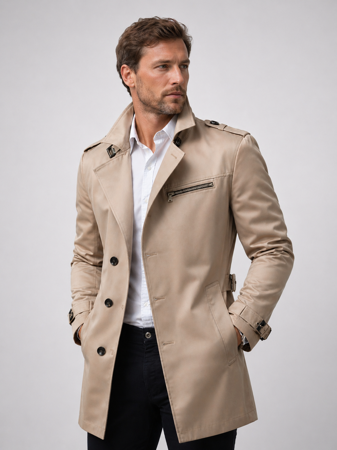 Men's Classic Tailored Wool Blend Belted Trench Coat
