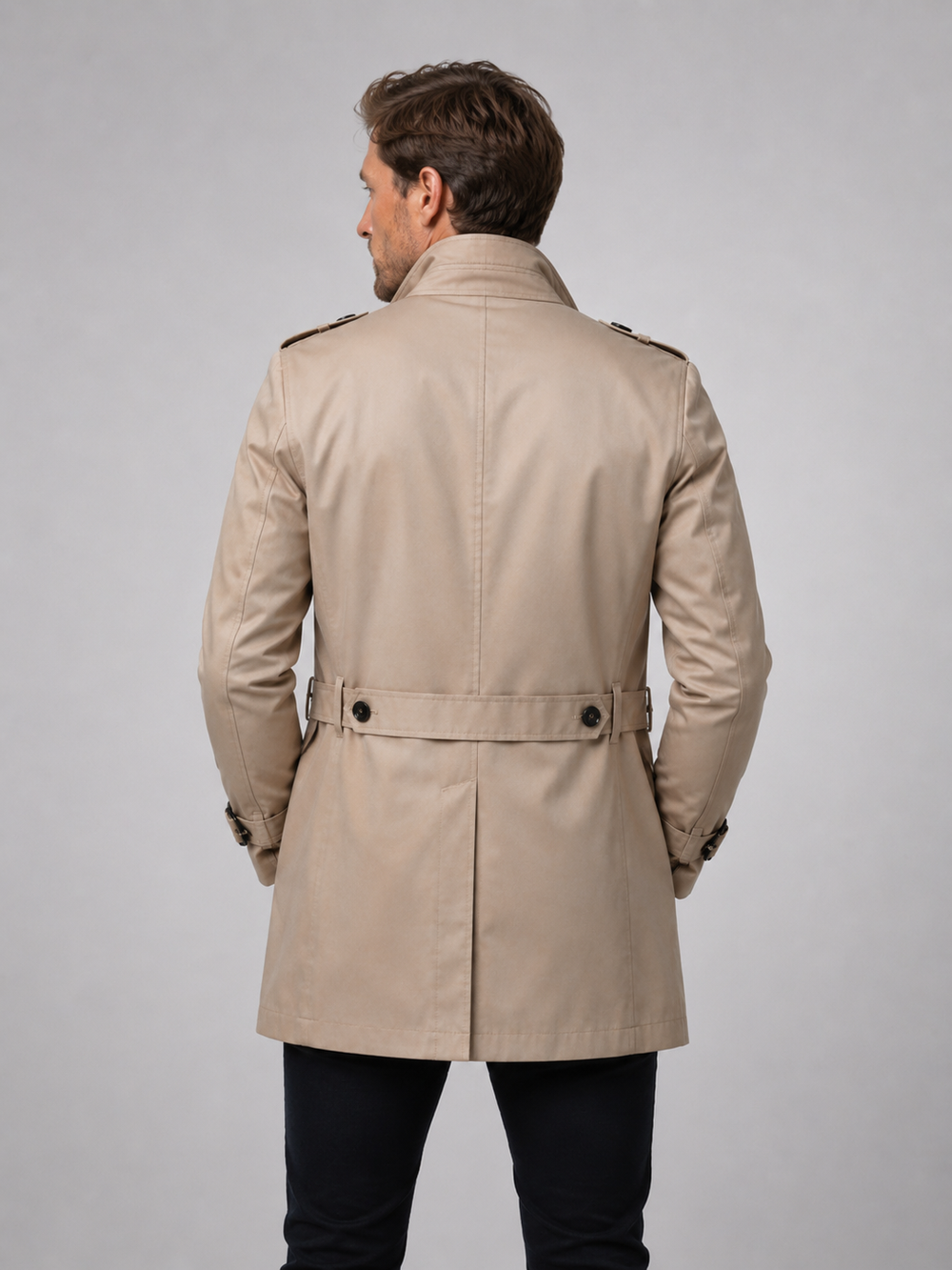 Men's Classic Tailored Wool Blend Belted Trench Coat