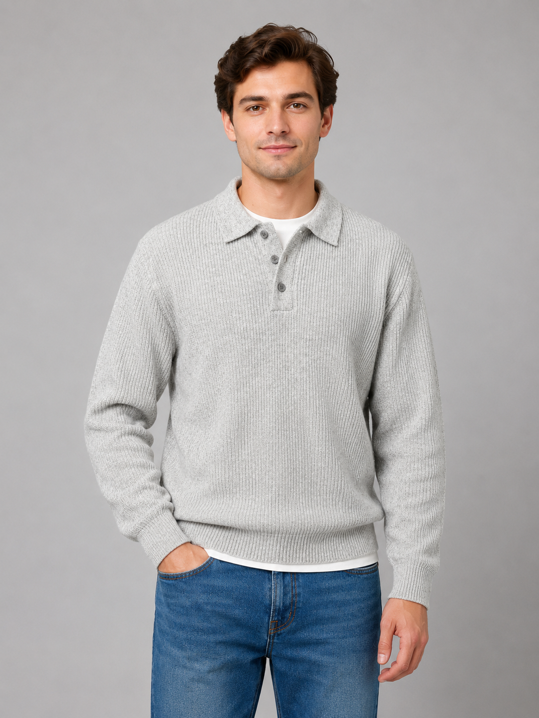 Men's Lightweight Knit Polo Collar Sweater