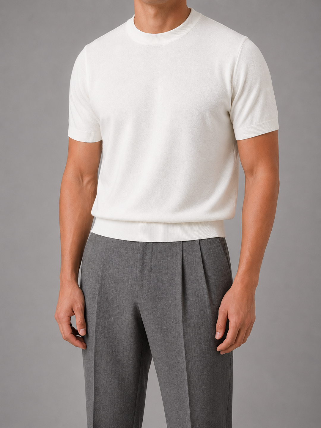Men's Casual Fine Knit Short Sleeve Crew Neck T-Shirt