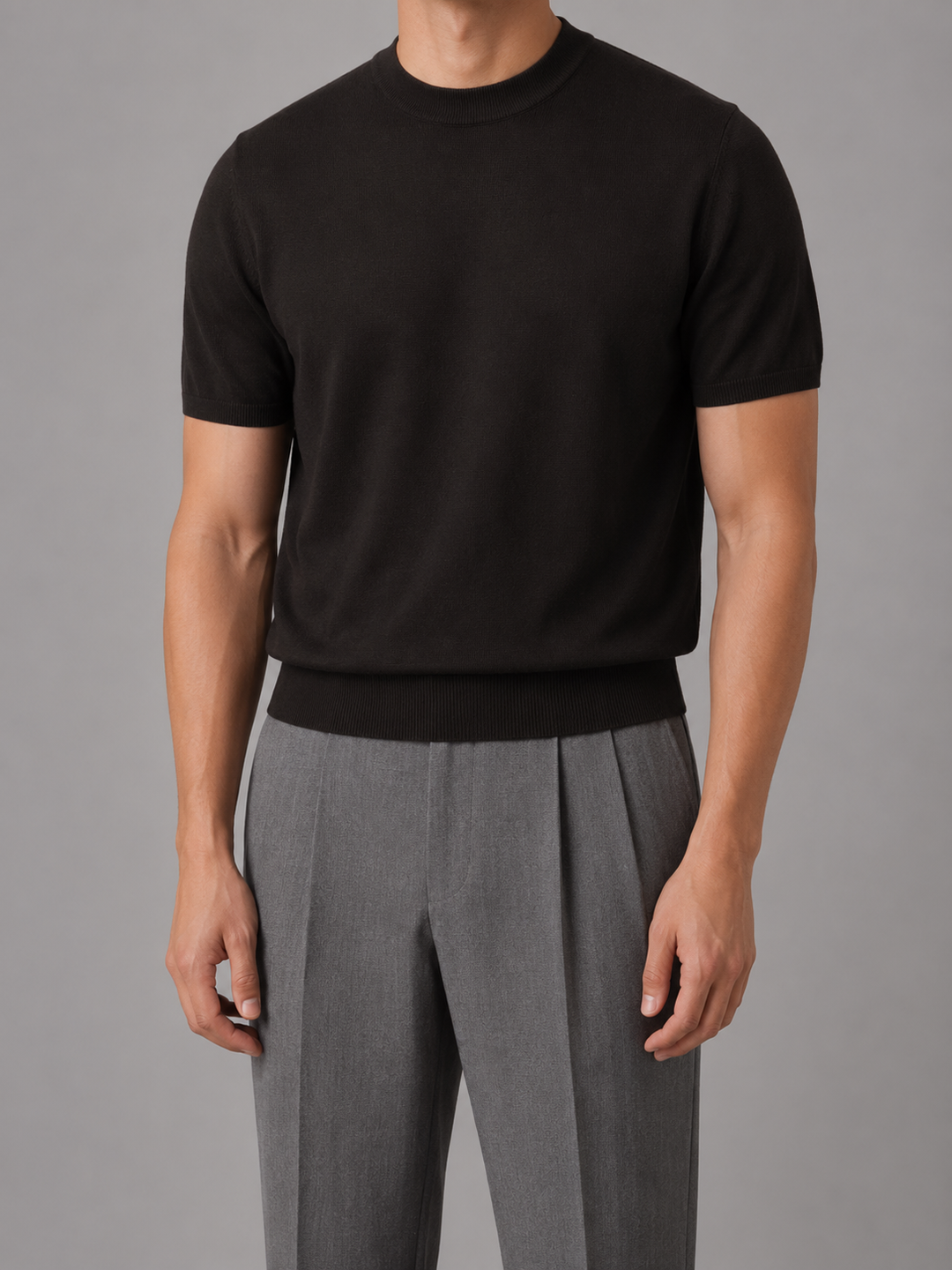 Men's Casual Fine Knit Short Sleeve Crew Neck T-Shirt