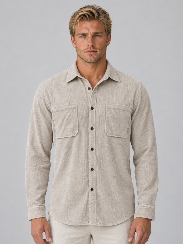 Men's Casual Corduroy Long Sleeve Button-Up Shirt