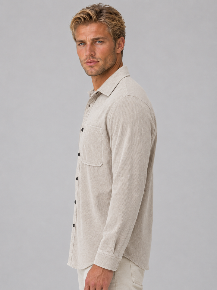 Men's Casual Corduroy Long Sleeve Button-Up Shirt