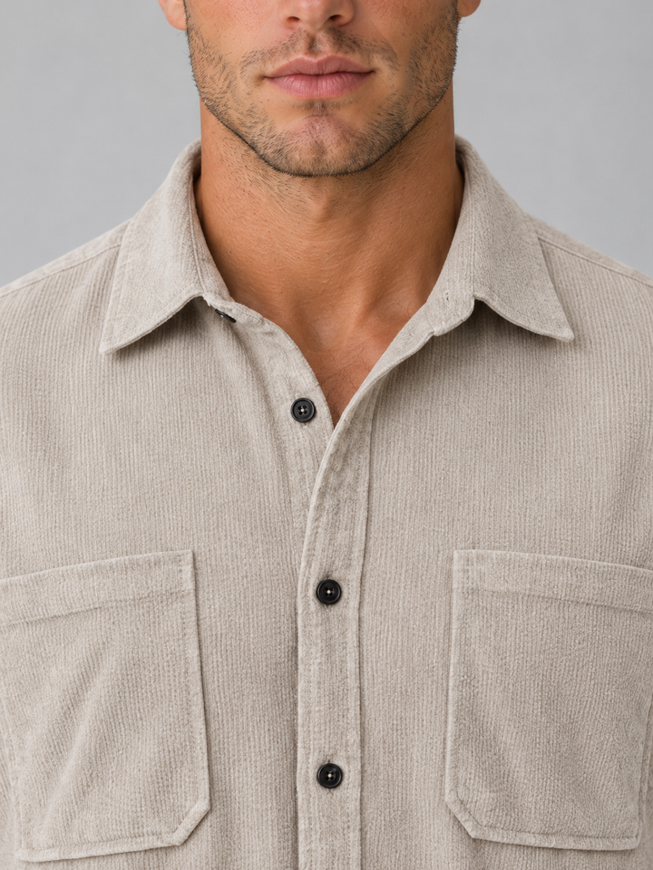 Men's Casual Corduroy Long Sleeve Button-Up Shirt