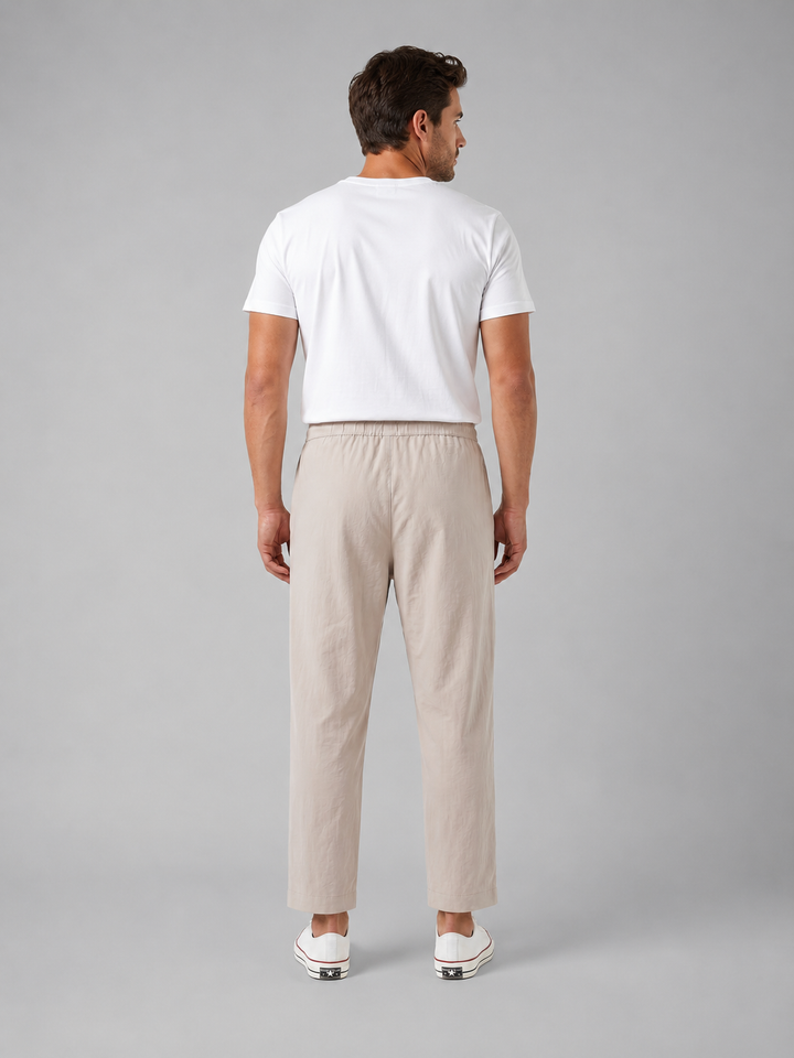 Men's Casual Drawstring Cropped Cotton Trousers