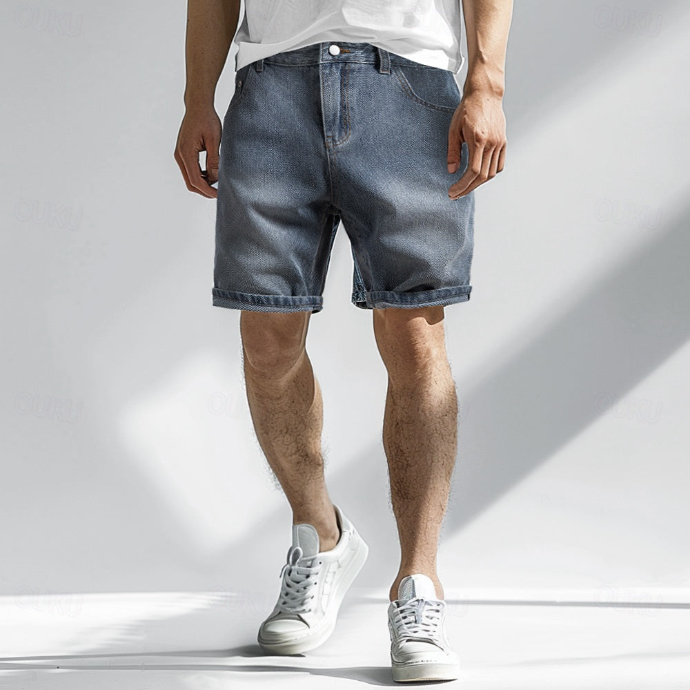 Men's Casual Denim Relaxed Fit Rolled Hem Shorts