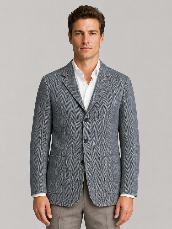 Men's Classic Herringbone Wool Tailored Blazer