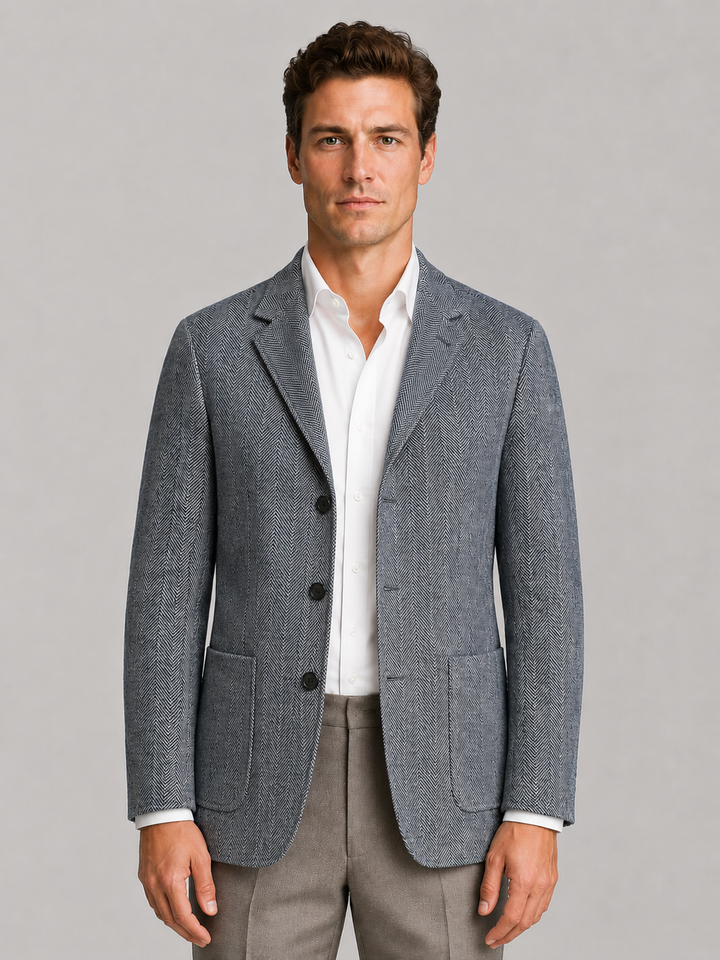 Men's Classic Herringbone Wool Tailored Blazer