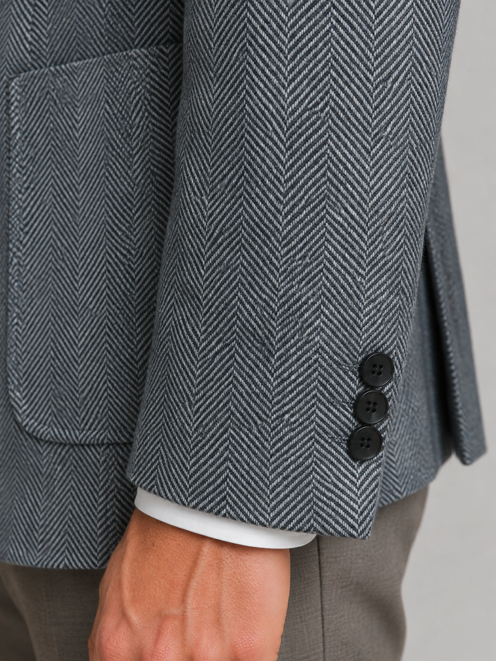 Men's Classic Herringbone Wool Tailored Blazer