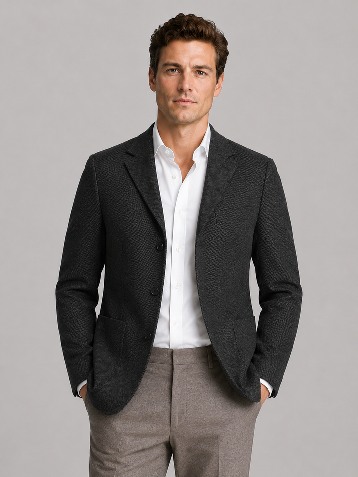 Men's Classic Herringbone Wool Tailored Blazer