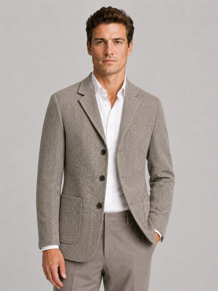 Men's Classic Herringbone Wool Tailored Blazer