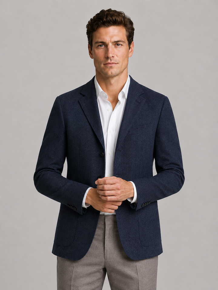 Men's Classic Herringbone Wool Tailored Blazer