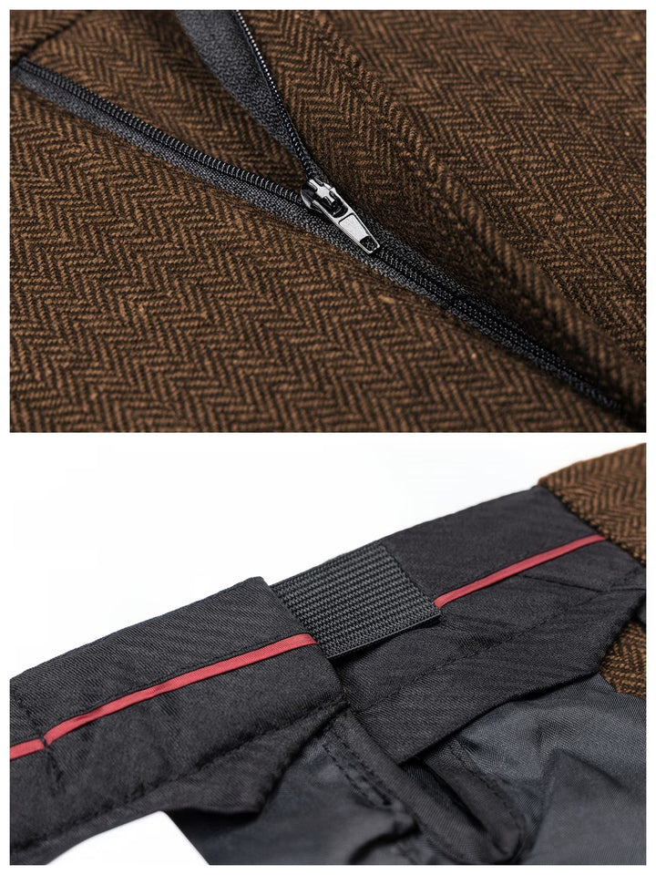 Men's Tailored Herringbone Pleated Straight Leg Trousers