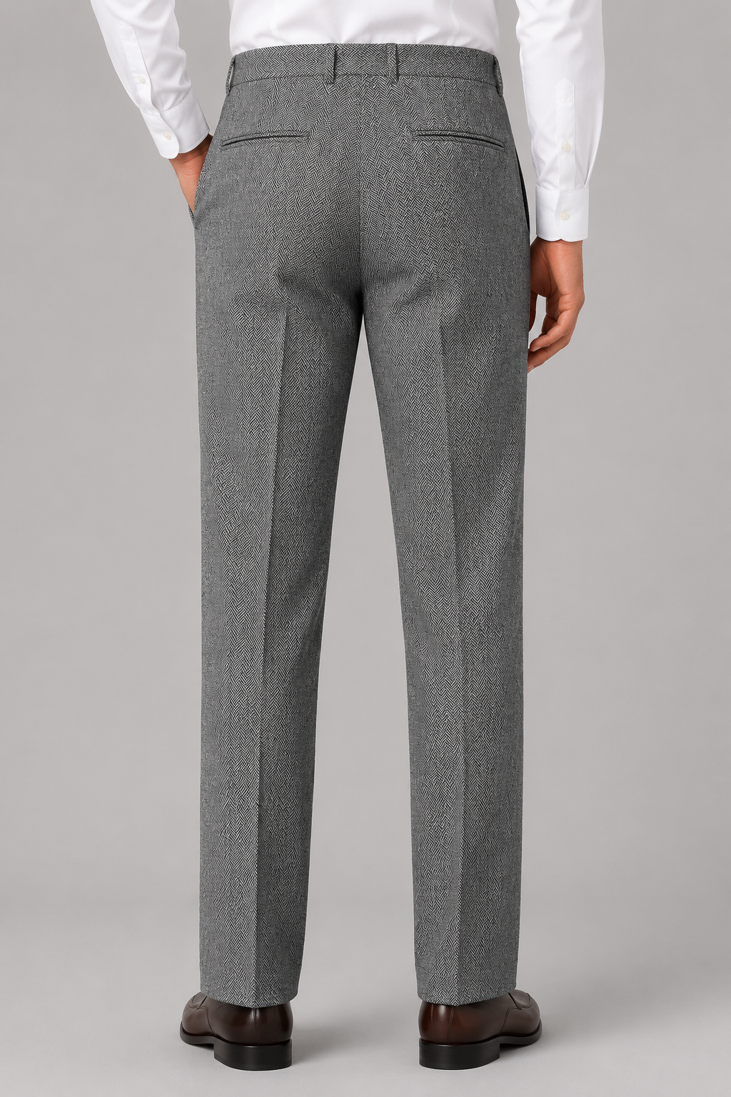 Men's Classic Herringbone Pleated Straight Leg Trousers