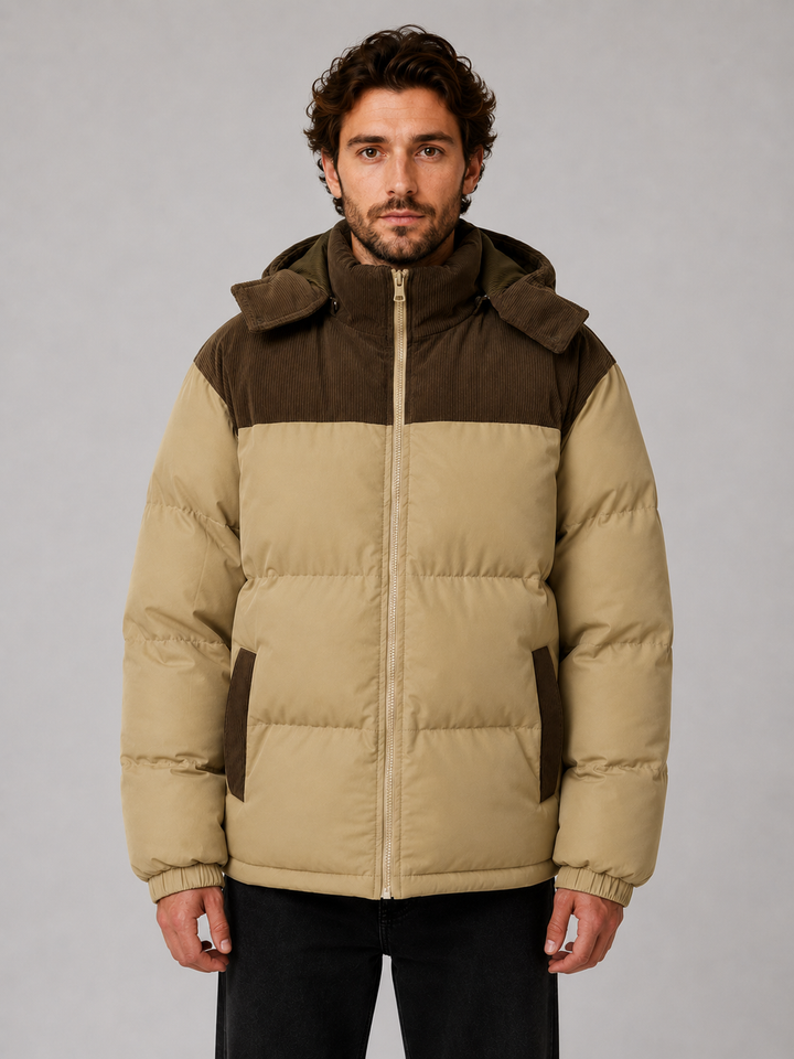 Men's Casual Corduroy Hooded Puffer Jacket