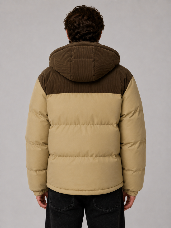 Men's Casual Corduroy Hooded Puffer Jacket