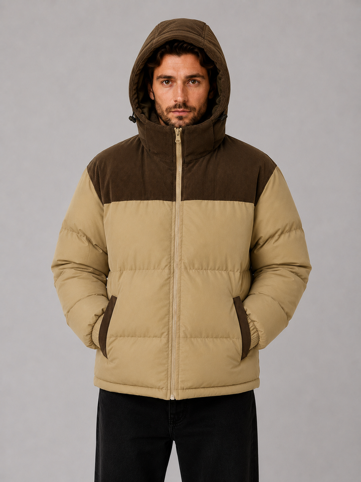 Men's Casual Corduroy Hooded Puffer Jacket