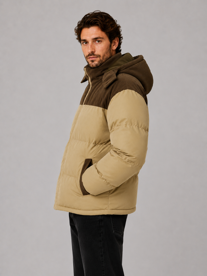Men's Casual Corduroy Hooded Puffer Jacket
