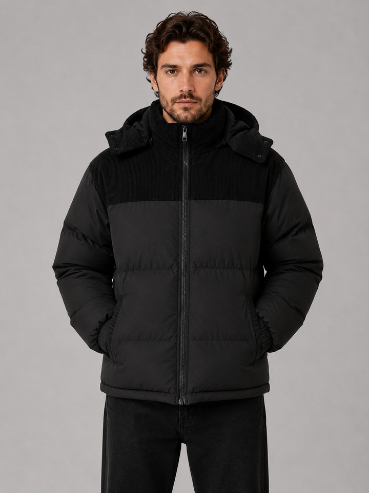 Men's Casual Corduroy Hooded Puffer Jacket