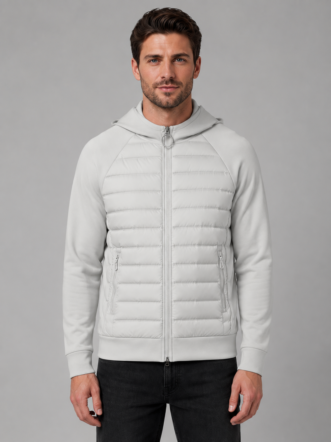 Men's Lightweight Quilted Hooded Jacket with Zip Front