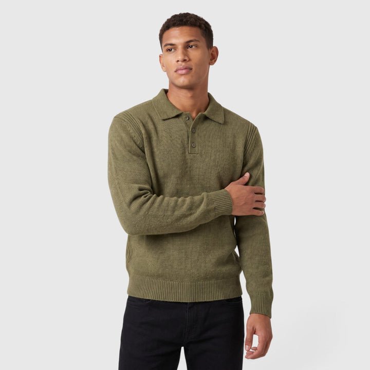 Men's Classic Knitted Acrylic Blend Polo Sweater