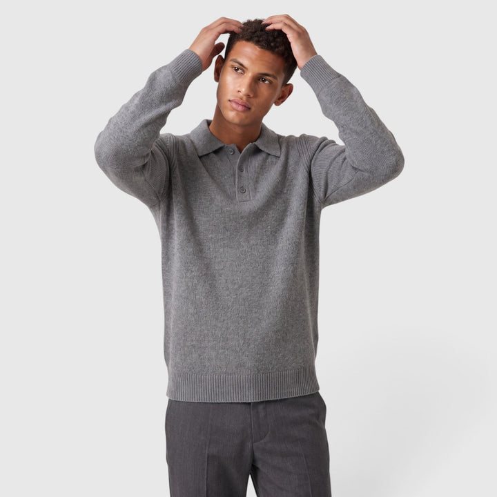 Men's Classic Knitted Acrylic Blend Polo Sweater