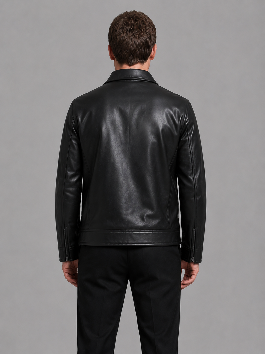 Men's Classic Leather Look Jacket with Zip Pockets