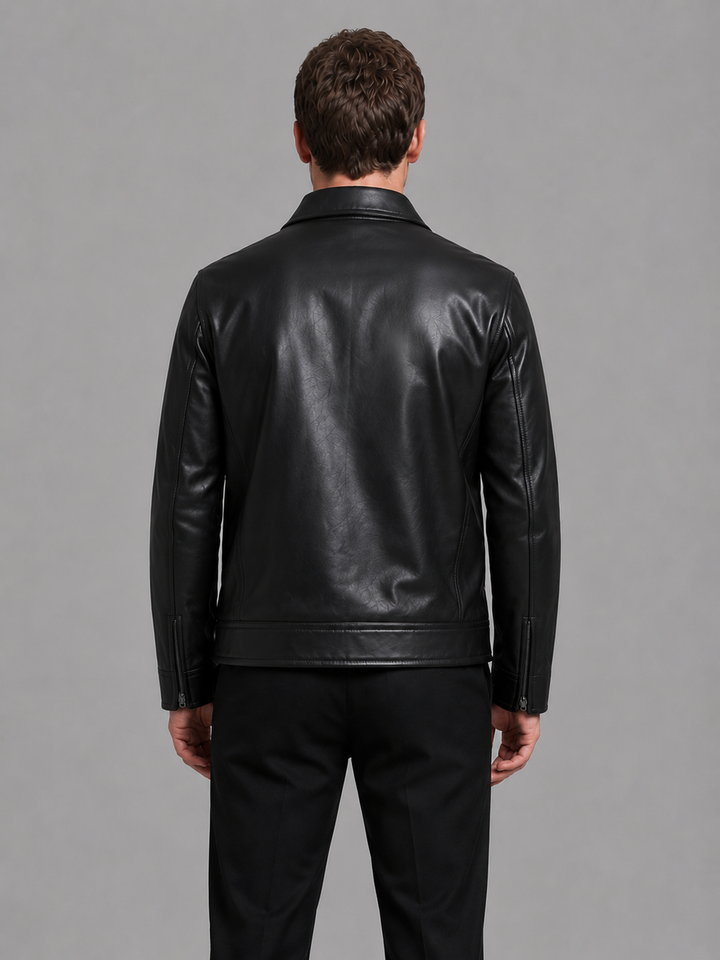 Men's Classic Leather Look Jacket with Zip Pockets