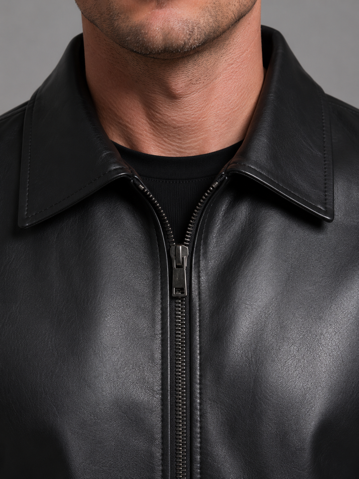 Men's Classic Leather Look Jacket with Zip Pockets