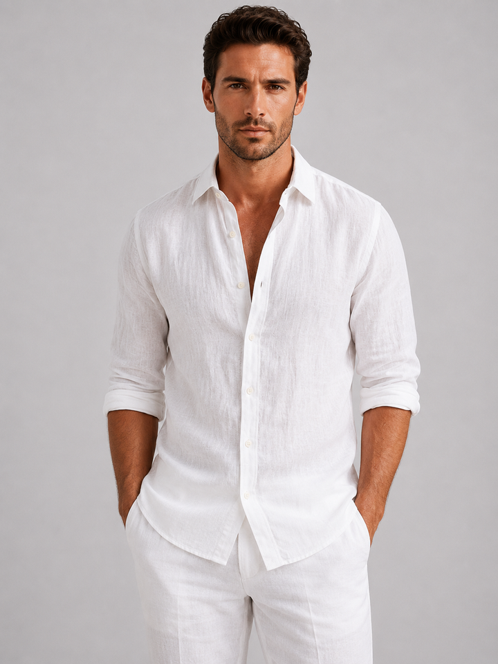 Men's Casual Linen Look Relaxed Fit Button-Up Shirt